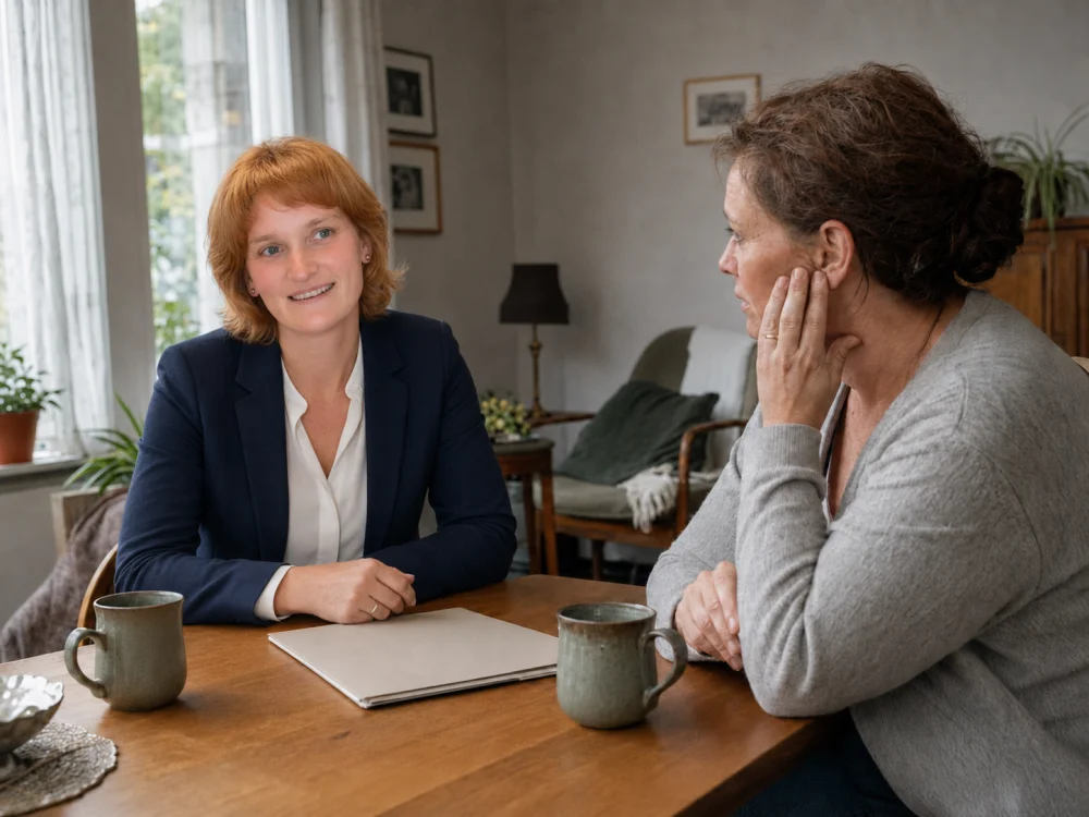 Doreen Gemsleben im persönlichen Gespräch bei einem Hausbesuch